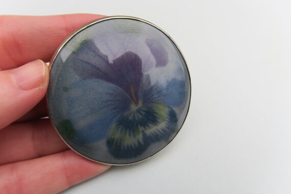 vintage BROCHE émaillée MICHEL LEBRUN : fleurs en émail noir