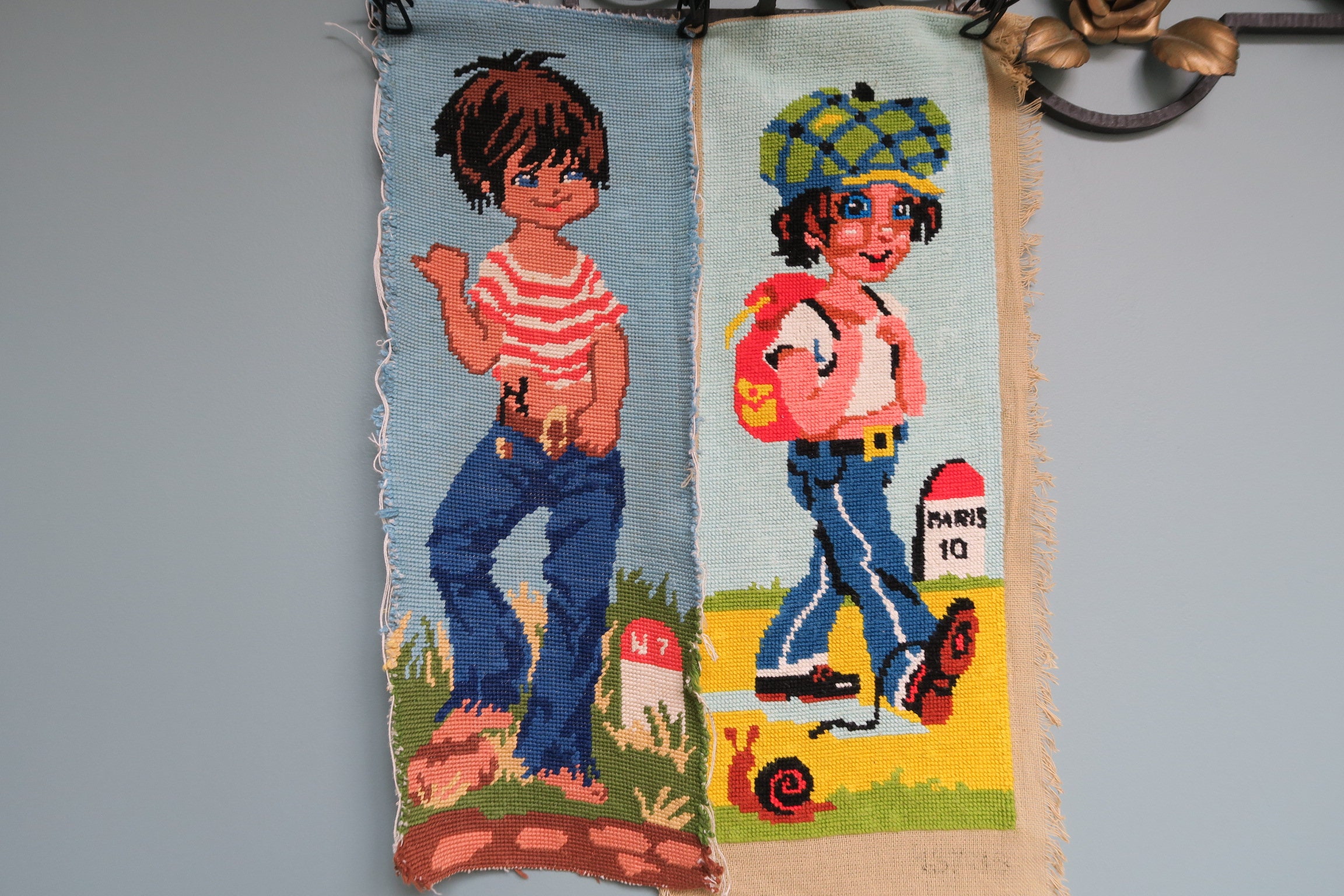 Canevas Tapisserie Couple d'auto-stoppeurs, Années 70