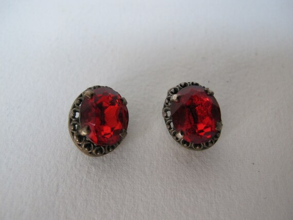 Pair of red faceted glass earrings - image 2