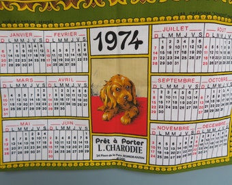 1974 Torchon calendrier chien et chat