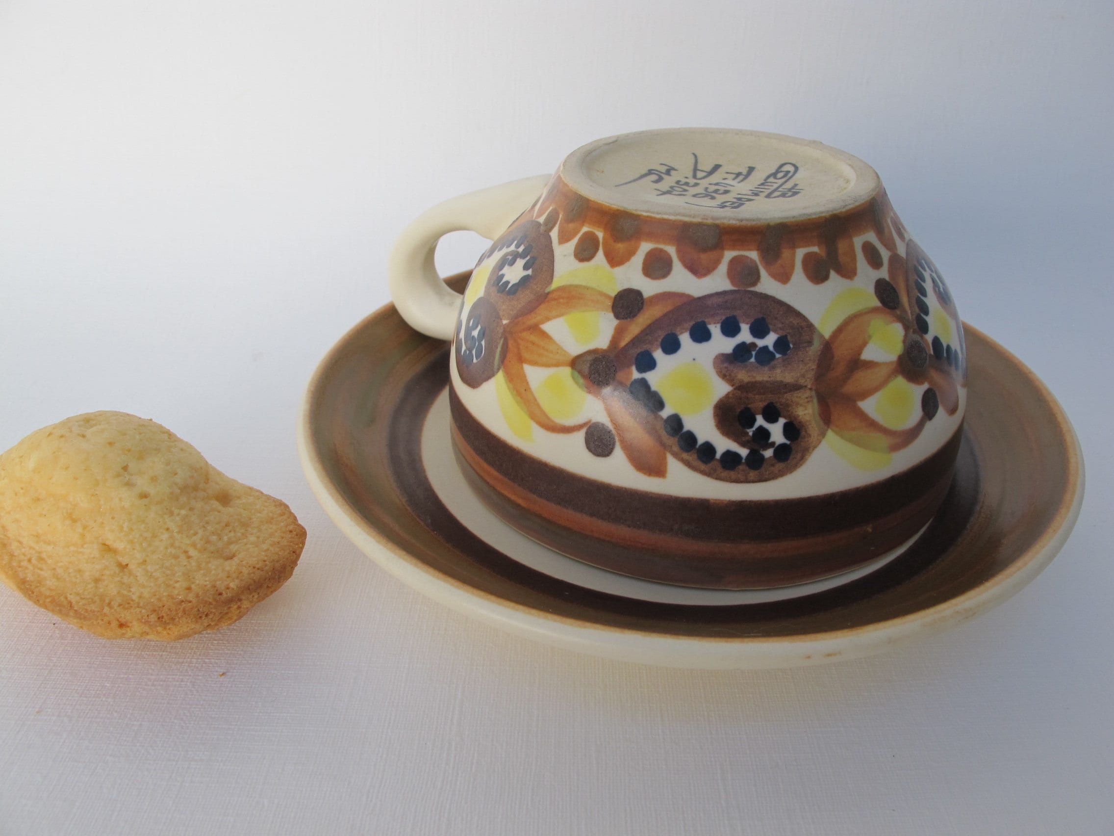 Quimper, Grande Tasse et Sous-Tasse en Grès H.b., Made in France