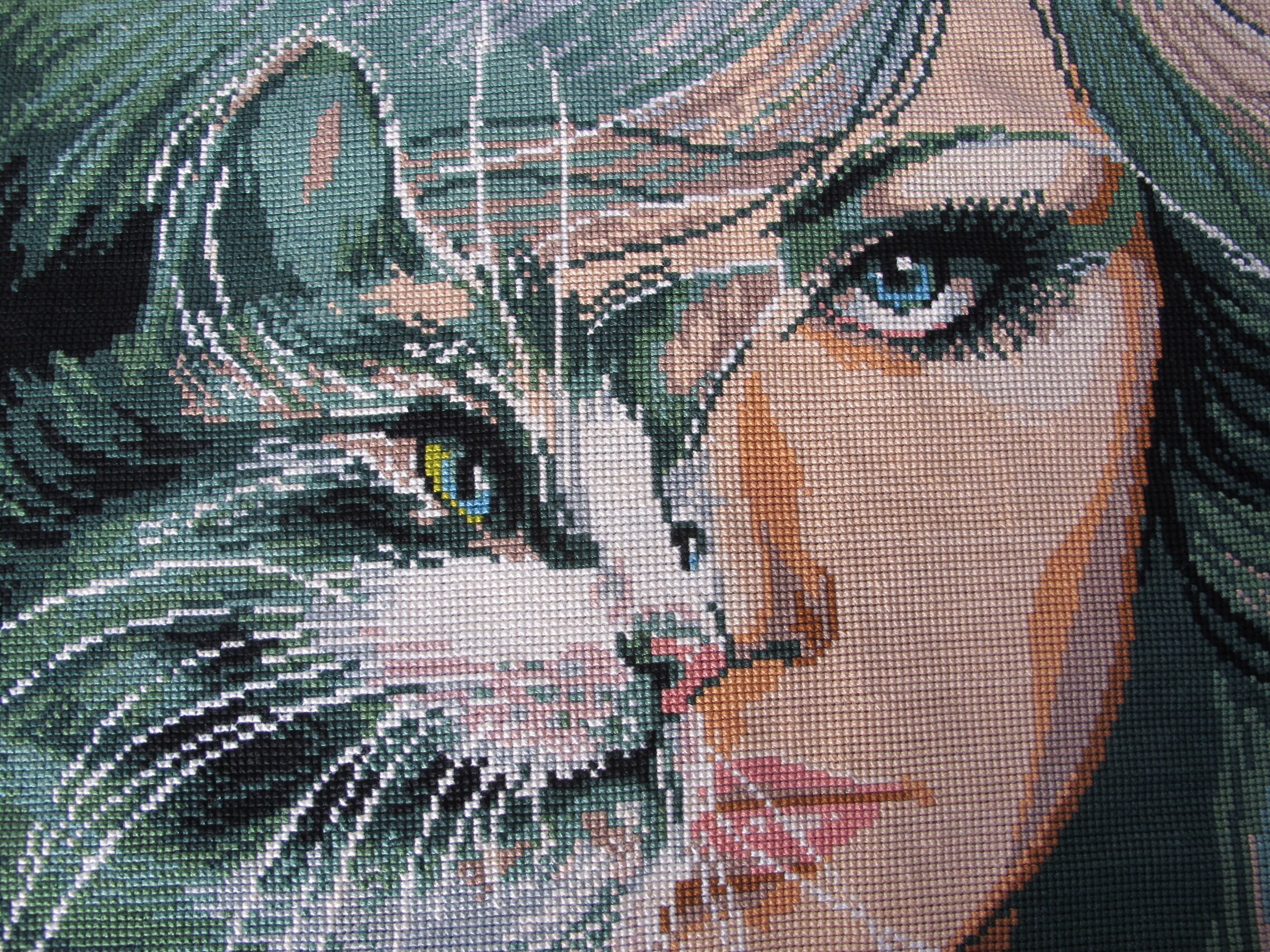 Grand Caneveas Tapisserie Vintage Allegorie Par L. Genot, Portrait de Femme et Chat