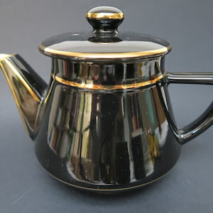 SALAM French bistro style shiny black and gold porcelain teapot