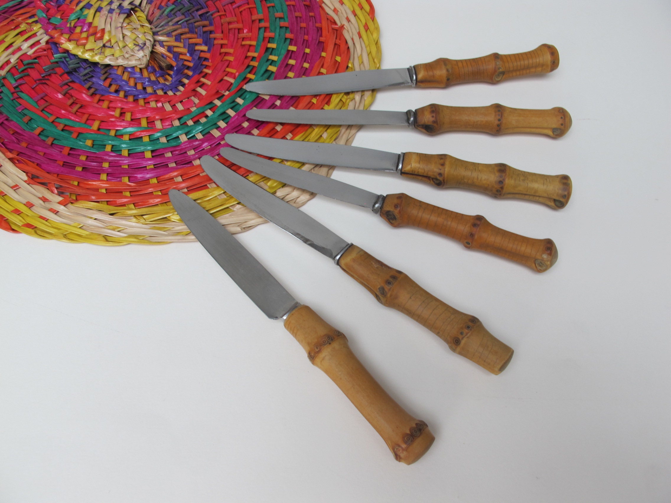 Lot De 5 Couteaux à Fromage Inox Et Manche Bambou – Fabrication Française – Occasion