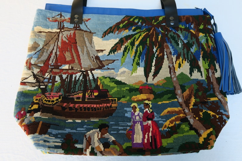 Recycled canvas bag, tropical pattern image 1