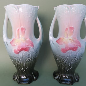 Pair of art nouveau style vases in De BRUYN FIves slip