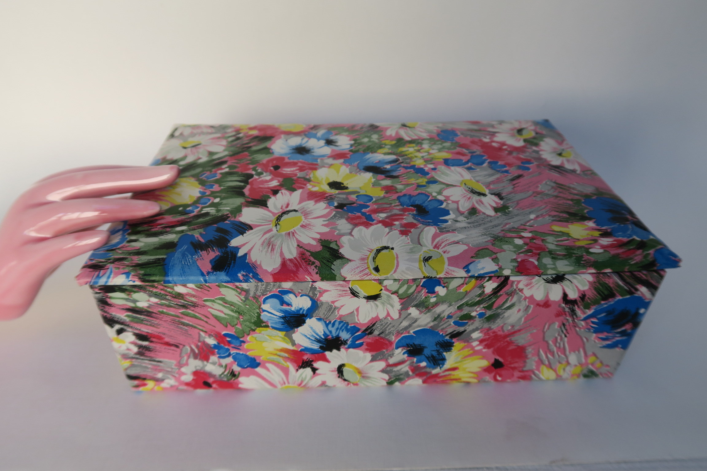 Old flowered vinyl box, sewing box, tissue box