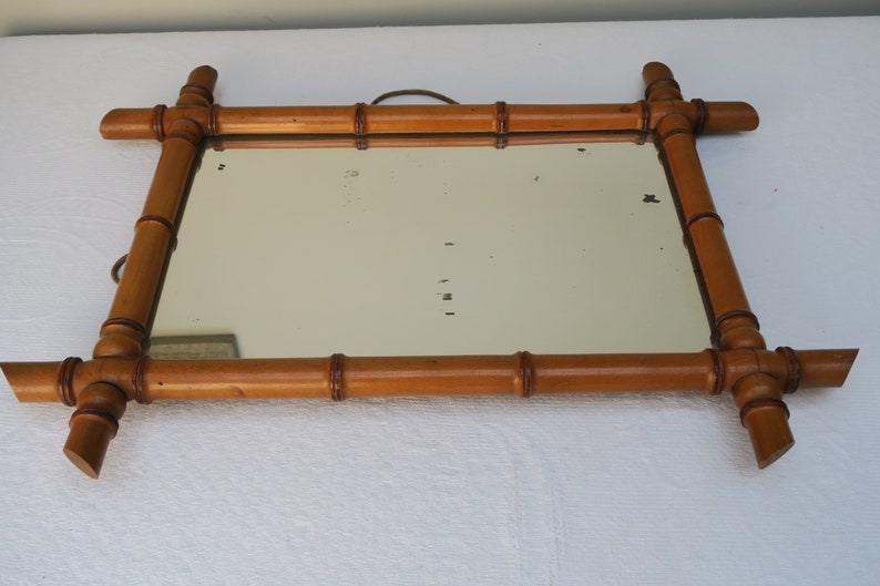 Antique bamboo-look wooden mirror image 3