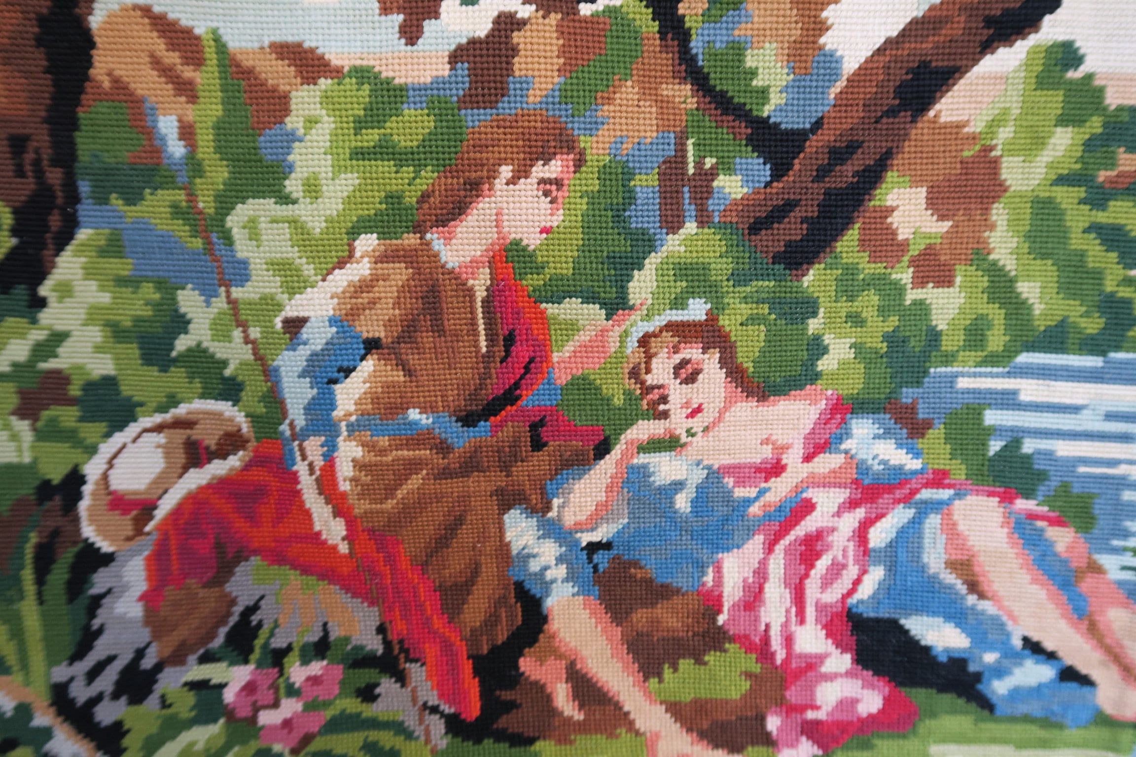 Canevas Tapisserie La Bergère Endormie, Scène Galante, Amour Courtois, Pastorale