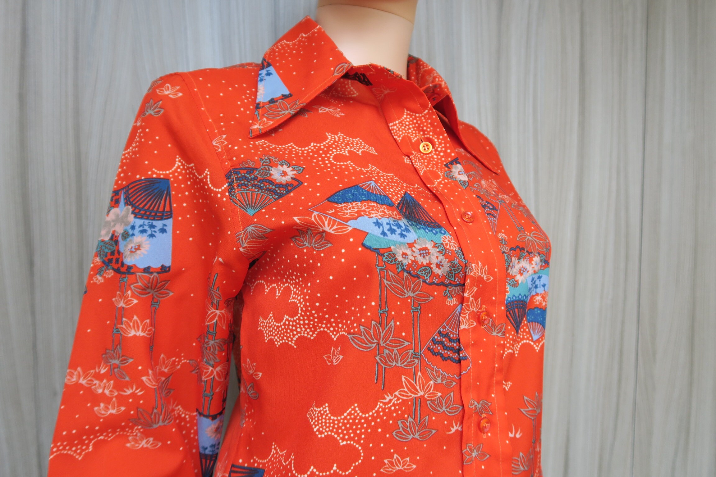 Tunique Vintage Orange Et Noire Années 80 - Fait Main - Taille 38