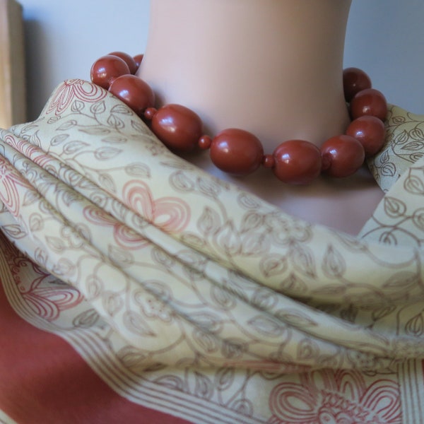 Foulard en soie Michel Le Brun beige et rouille