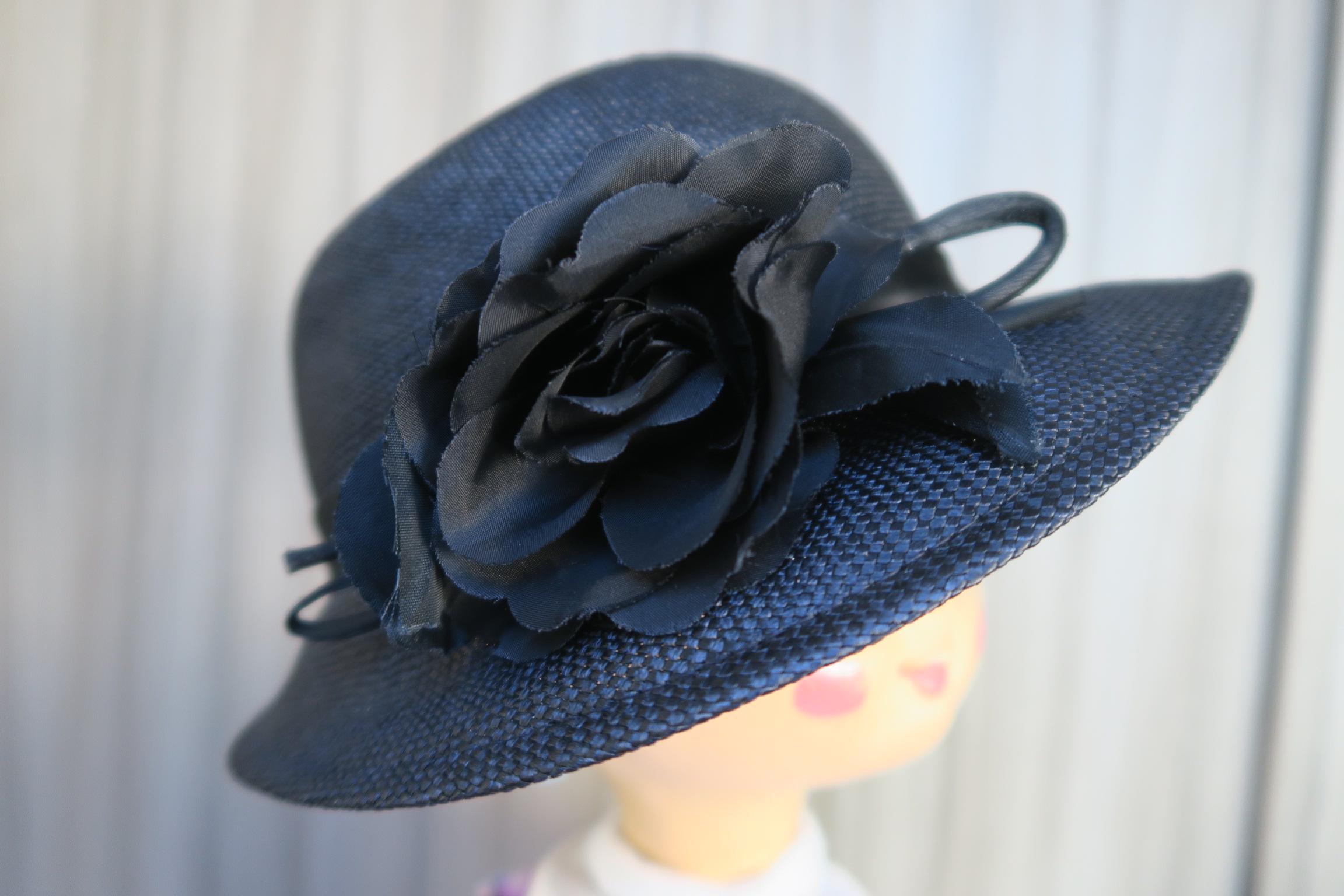 Black Straw Cloche Hat With Fabric Flowers - Etsy display picture 3