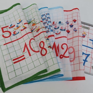 Box of 6 handkerchiefs for children, addition tables, new handkerchiefs