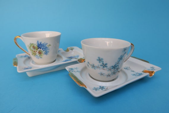 Tasse Et Soucoupe Vintage En Porcelaine – Motif Fleurs Bleues – 250 Ml – Idéal Pour Thé, Café – Cadeau Élégant