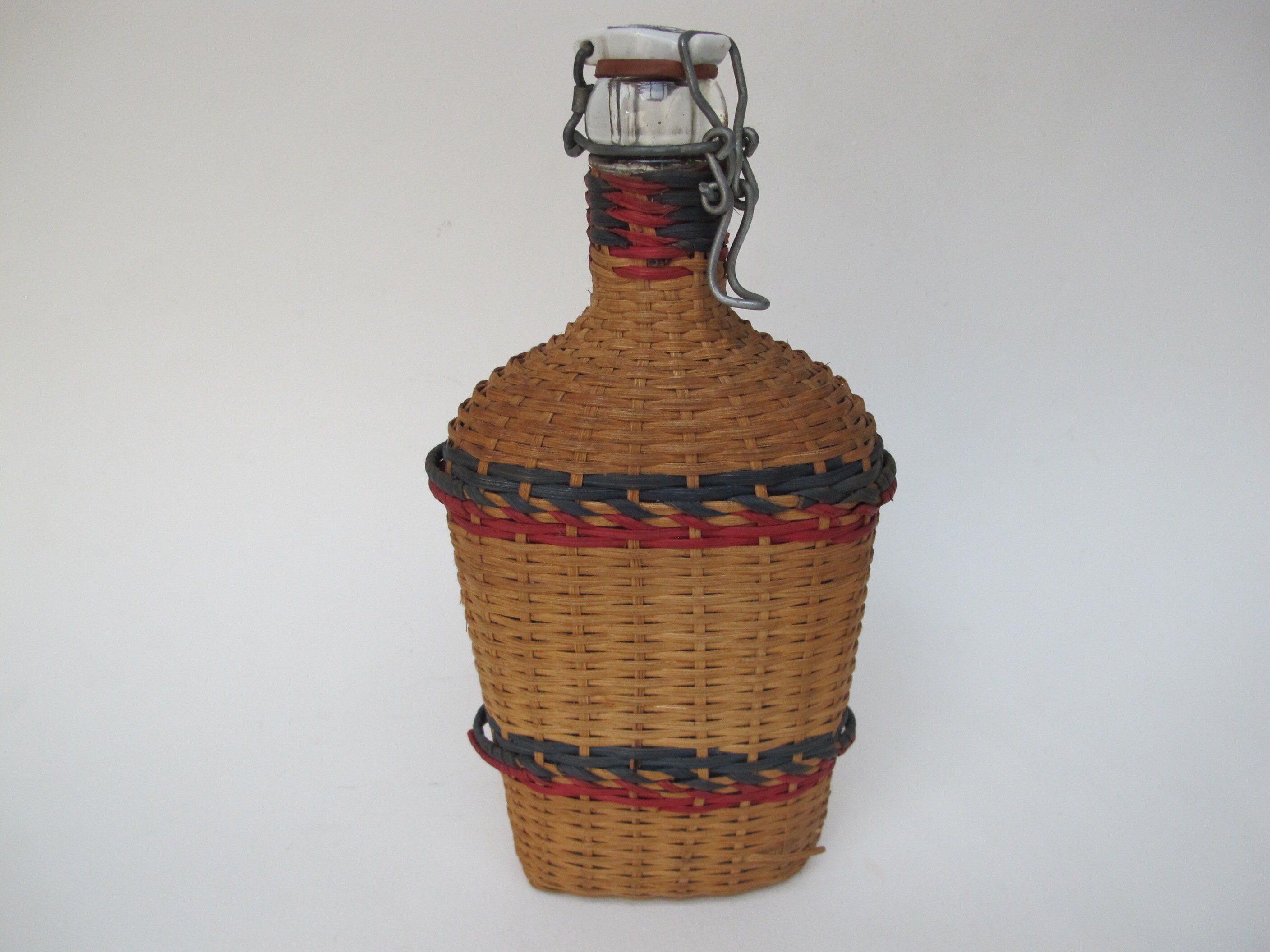 Ancienne Bouteille Gourde Tressée d'osier d'eau de Lourdes, Souvenir France