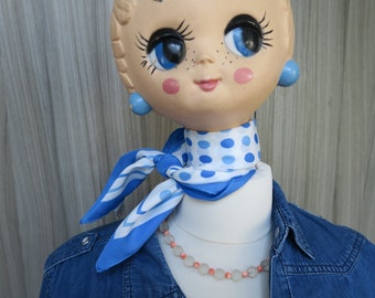 Blue polka dot scarf, a little air hostess side, polyester