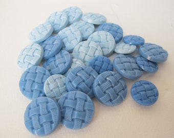 Set of 26 old blue buttons, braided effect