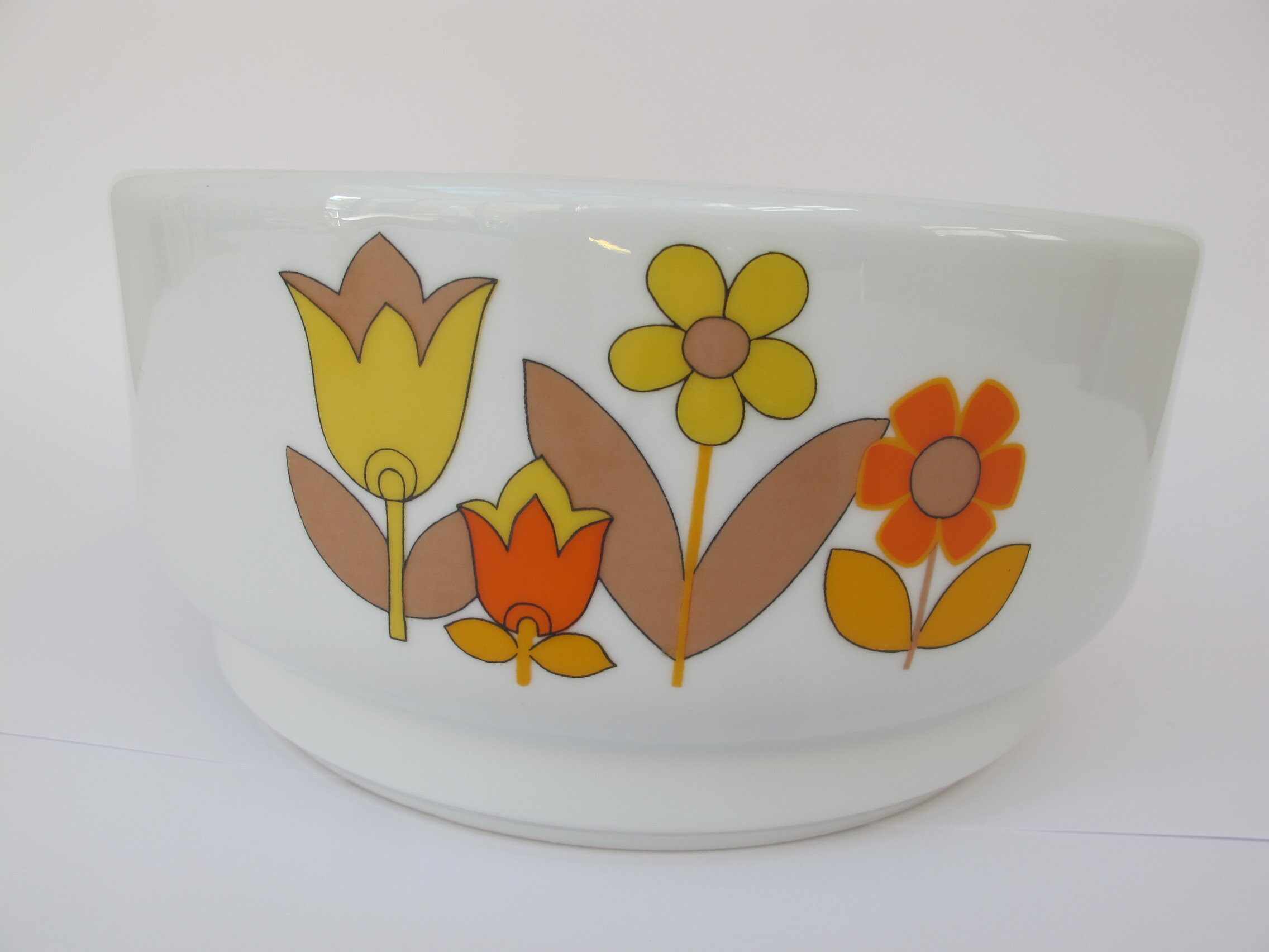 Saladier Vintage en Porcelaine Française Du Berry, Motif Seventies, Flower Power