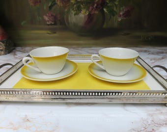 Yellow and white metal and ceramic serving tray, sold without cups