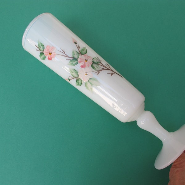 Soliflore en verre peint à la main - bleu - vintage - France