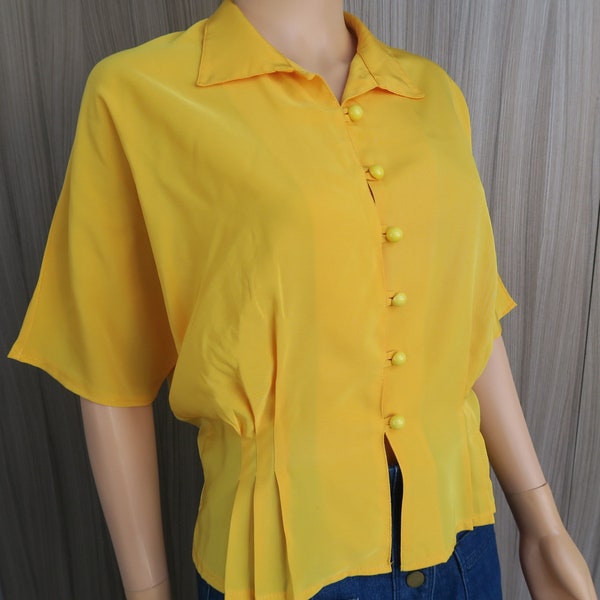 Chemisier top jaune soleil vintage, taille S-M