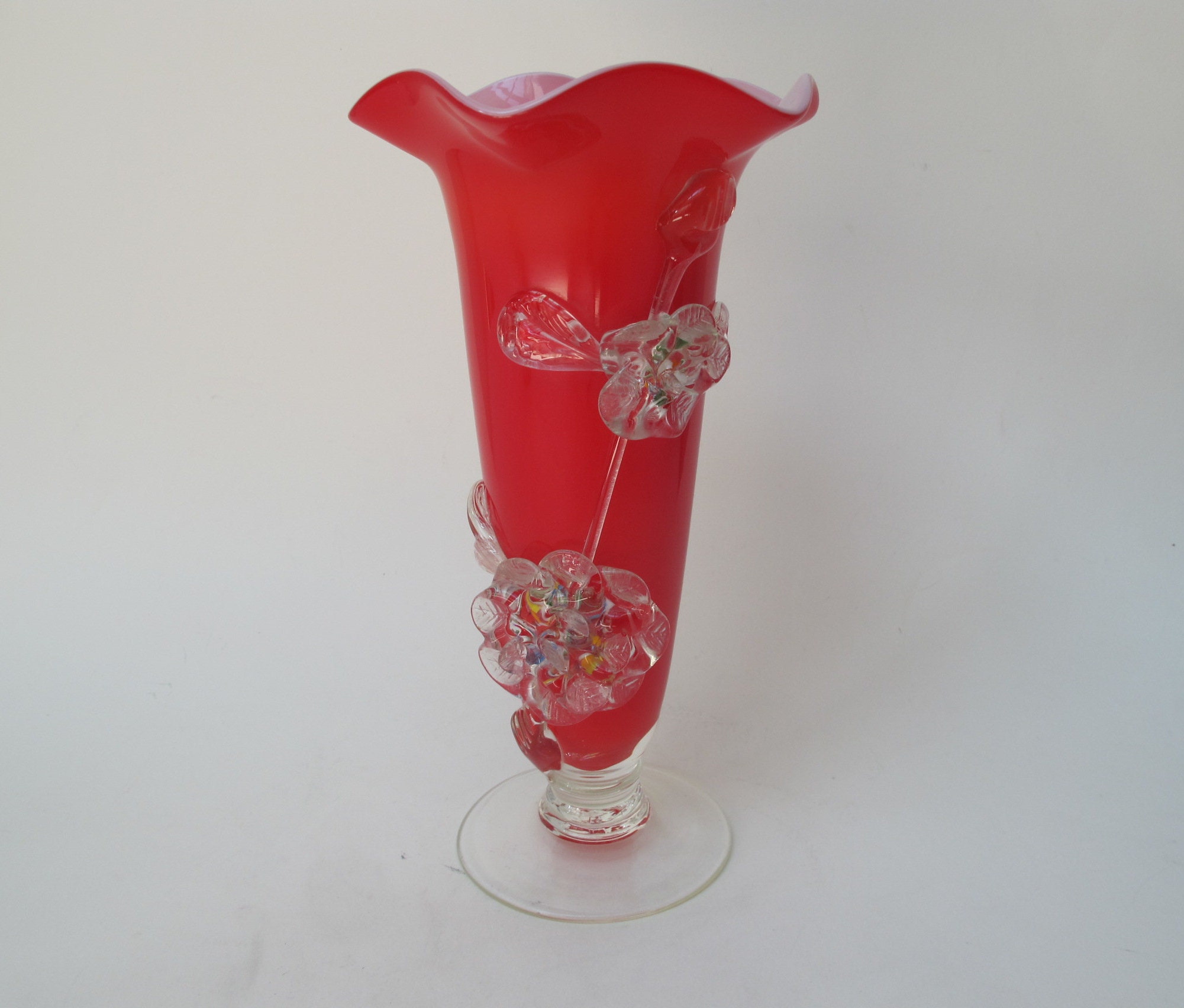 Très Joli Vase en Verre Rouge Vif