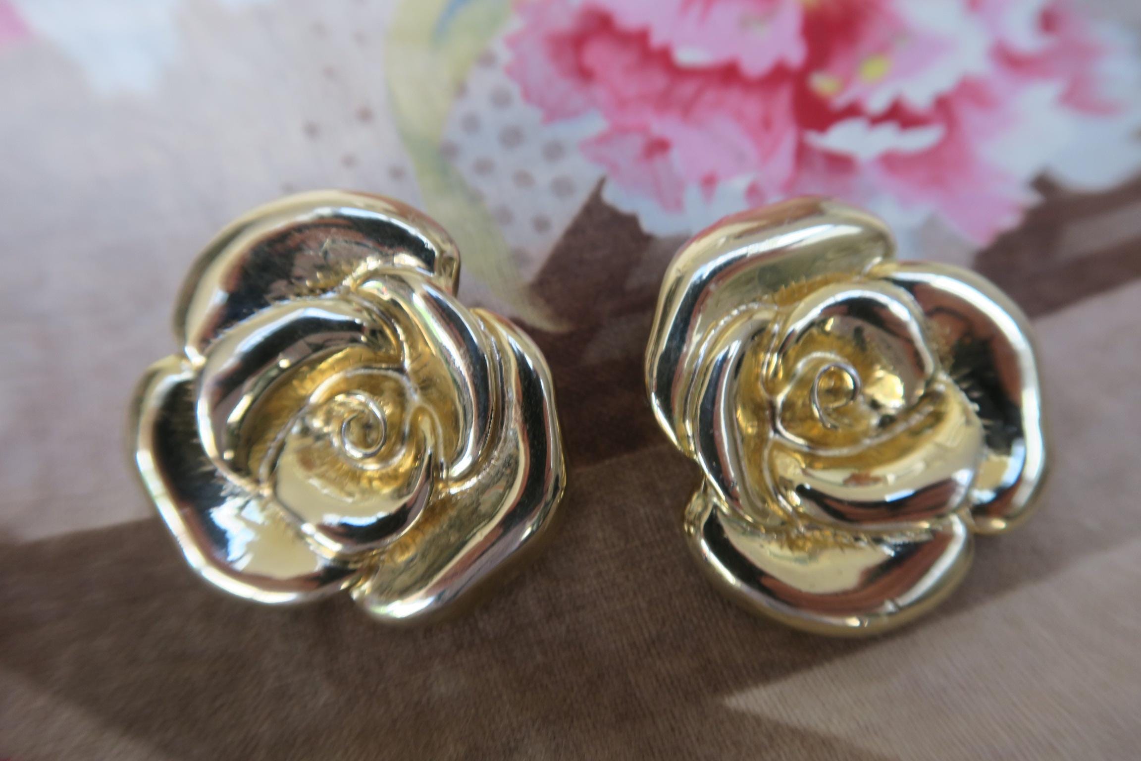 Boucles D'oreilles Clips En Forme De Roses - Porcelaine Verte - Neuf Sans Emballage