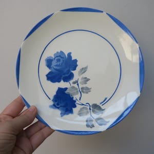 Juego de 6 platos de porcelana opaca de GIEN, modelo ROSEMONDE BLEU