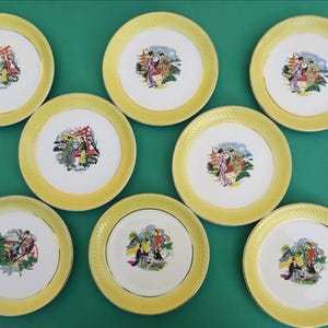 Set of 8 dessert plates with Asian-inspired designs, Moulin des Loups