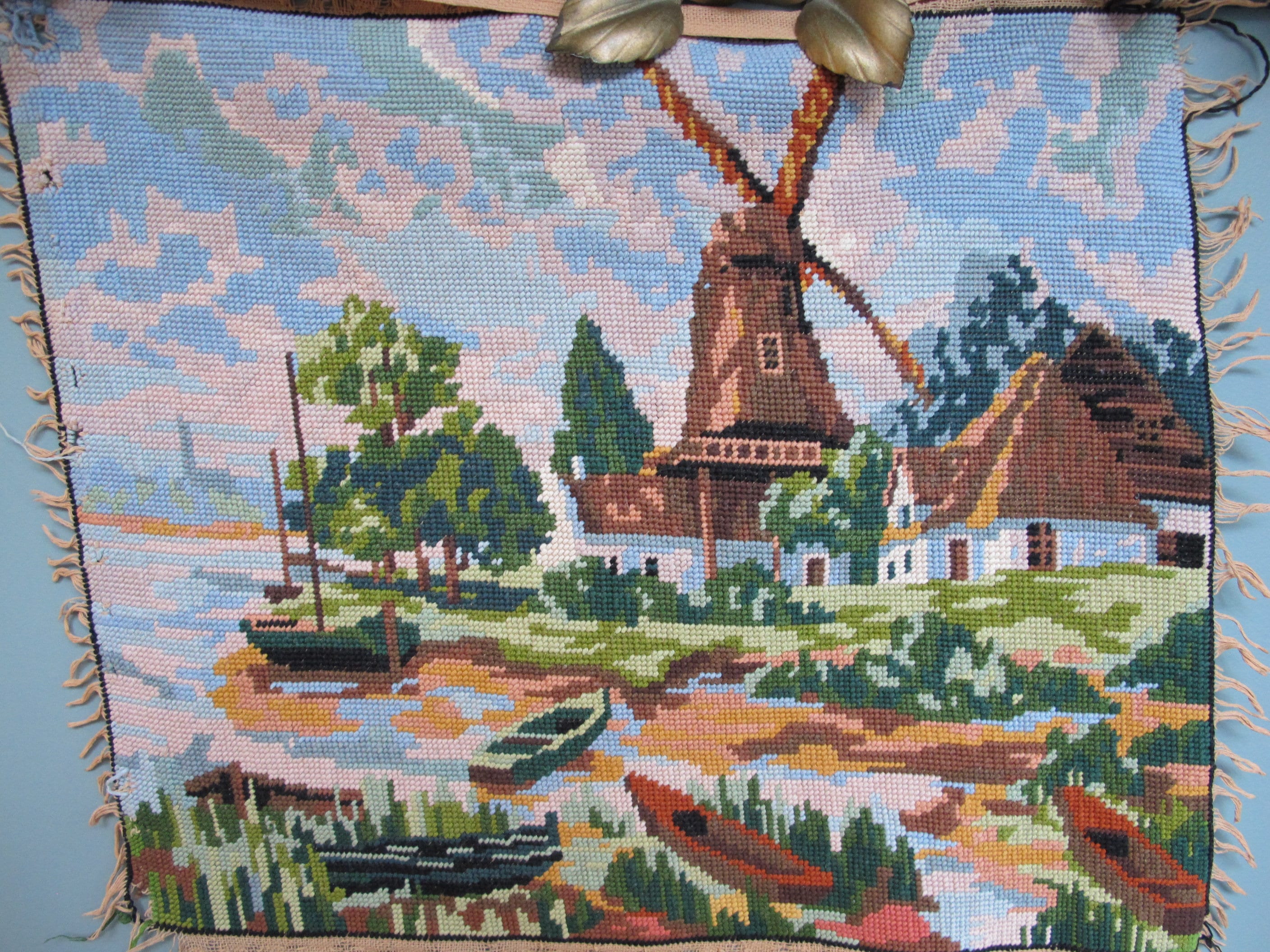Canevas Tapisserie Moulin et Barques, Fait Main en France