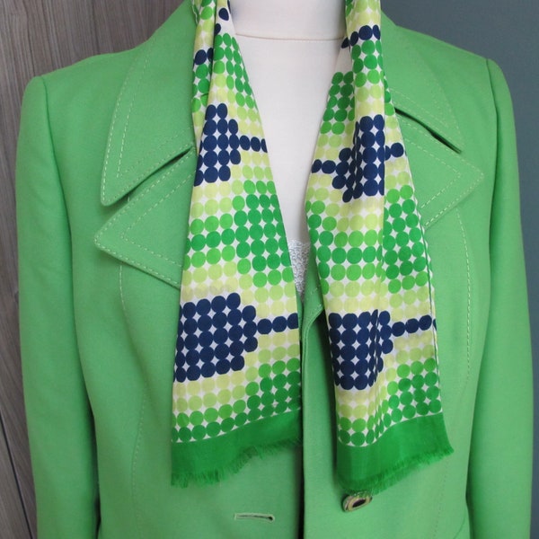 Foulard ancien en soie vert et bleu marine