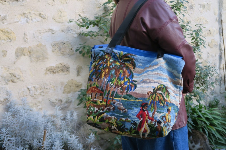 Recycled canvas bag, tropical pattern image 6