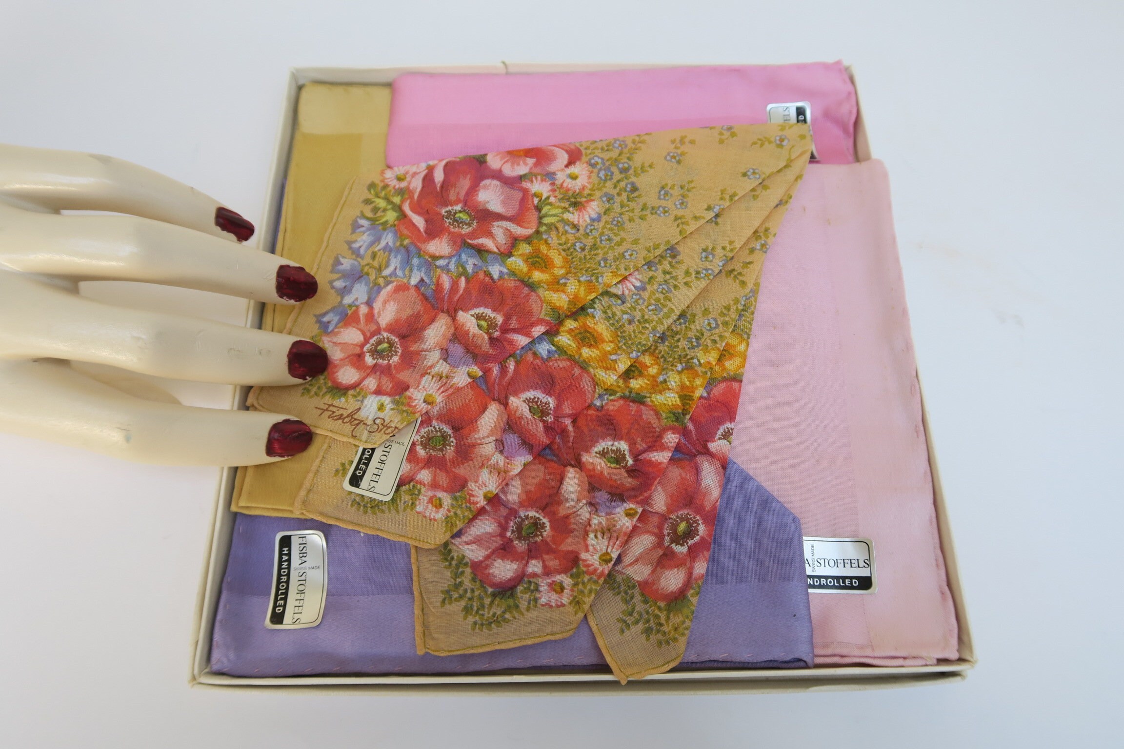 Foulard Vintage Fisba Stoffels En Soie - Fait Main Italie, Motif Géométrique, Bon état