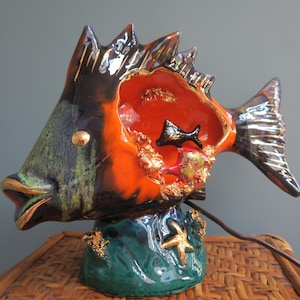Vallauris style fish lamp, fish night light