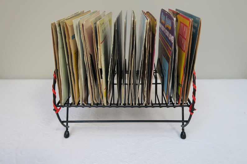Record Rectangular Red 45 Rpm Record Rack in Black Metal and Red Scoubidou - Etsy