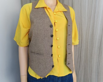 Gilet veston mixte en lainage beige, seventies, XS-S