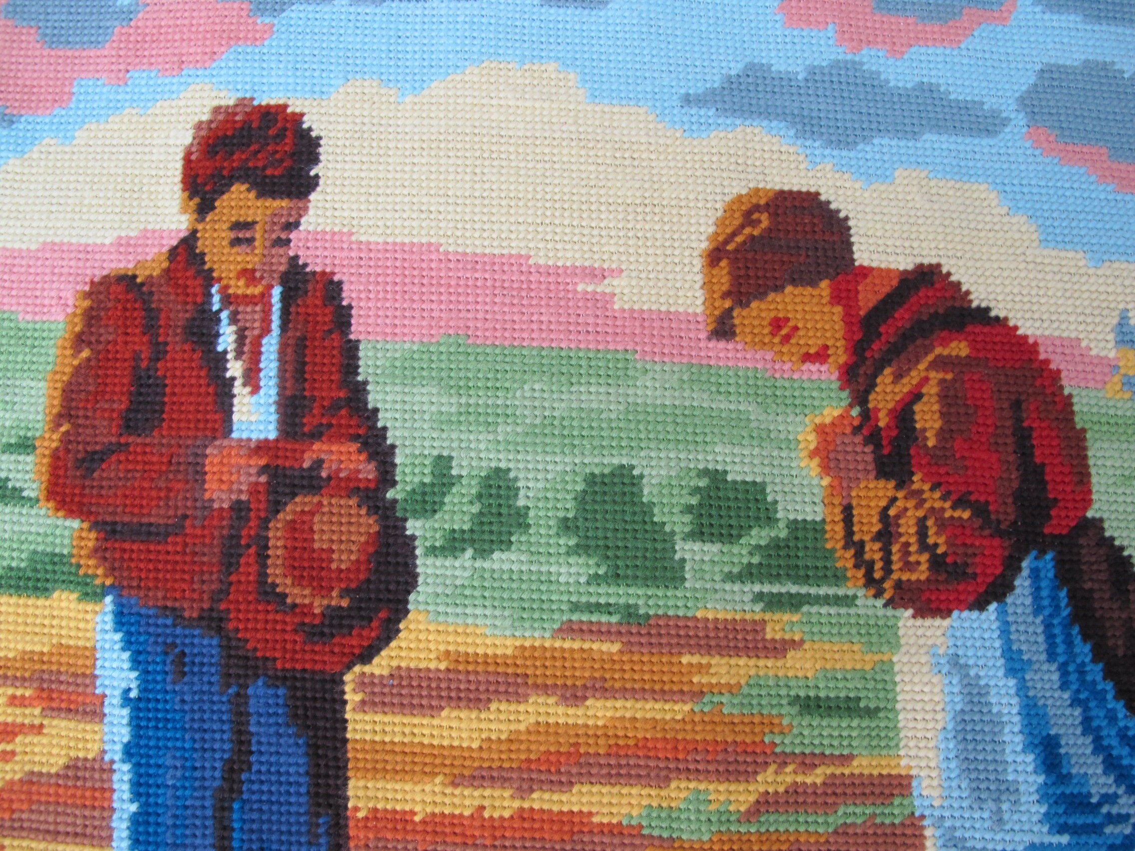 Ancien Canevas Tapisserie L'angelus d'après Jf Millet, Création Margot, Made in France