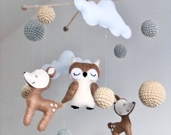 Baby Mobile Wild Animals Mobile Owl Deer Cloud