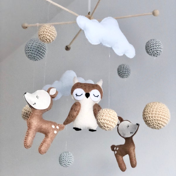 Babymobile Wildtiere Mobile Eule Rehe Wolke