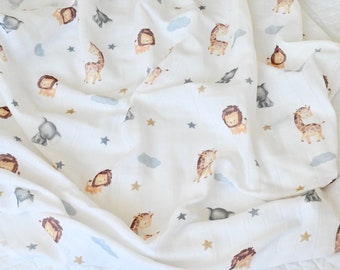 Muslin cloth, cotton cloth, swaddle cloth, muslin cloth, wild animals, baby blanket