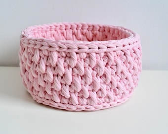 Crochet basket, utensil, storage basket, pink