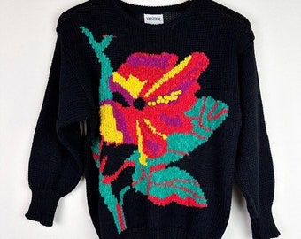 Vintage 80's Black Floral Sweater