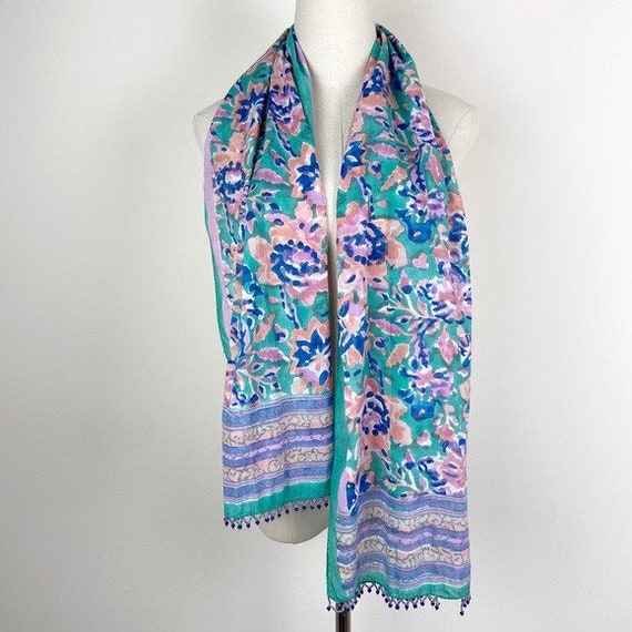 Anokhi Vintage Block-Printed Pastel Floral Beaded… - image 2