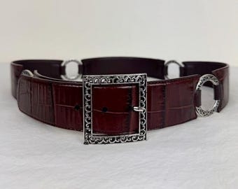 Cinturón con anilla en O en relieve de caimán marrón vintage de Brighton