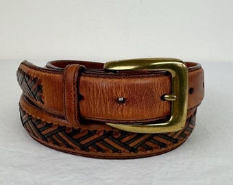 BRIGHTON Celtic Knot Black Embossed Weave Leather Belt  display picture 1