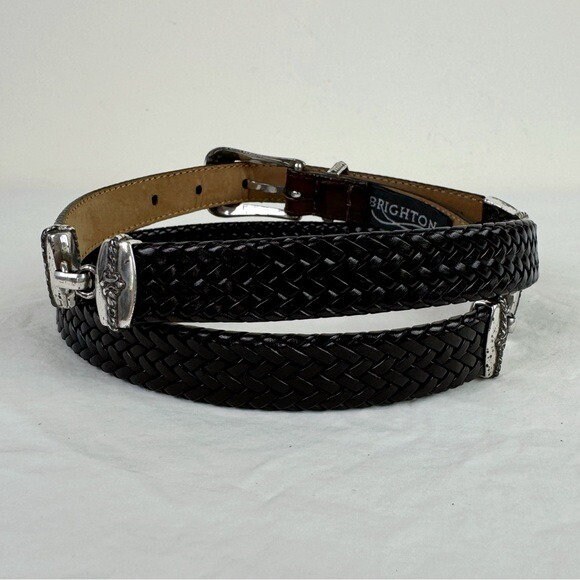 Brighton Vintage Brown Braided and Gator Embossed Belt 