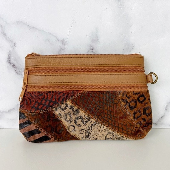 Vintage Animal Print Patchwork Small Zipper Pouch - image 1