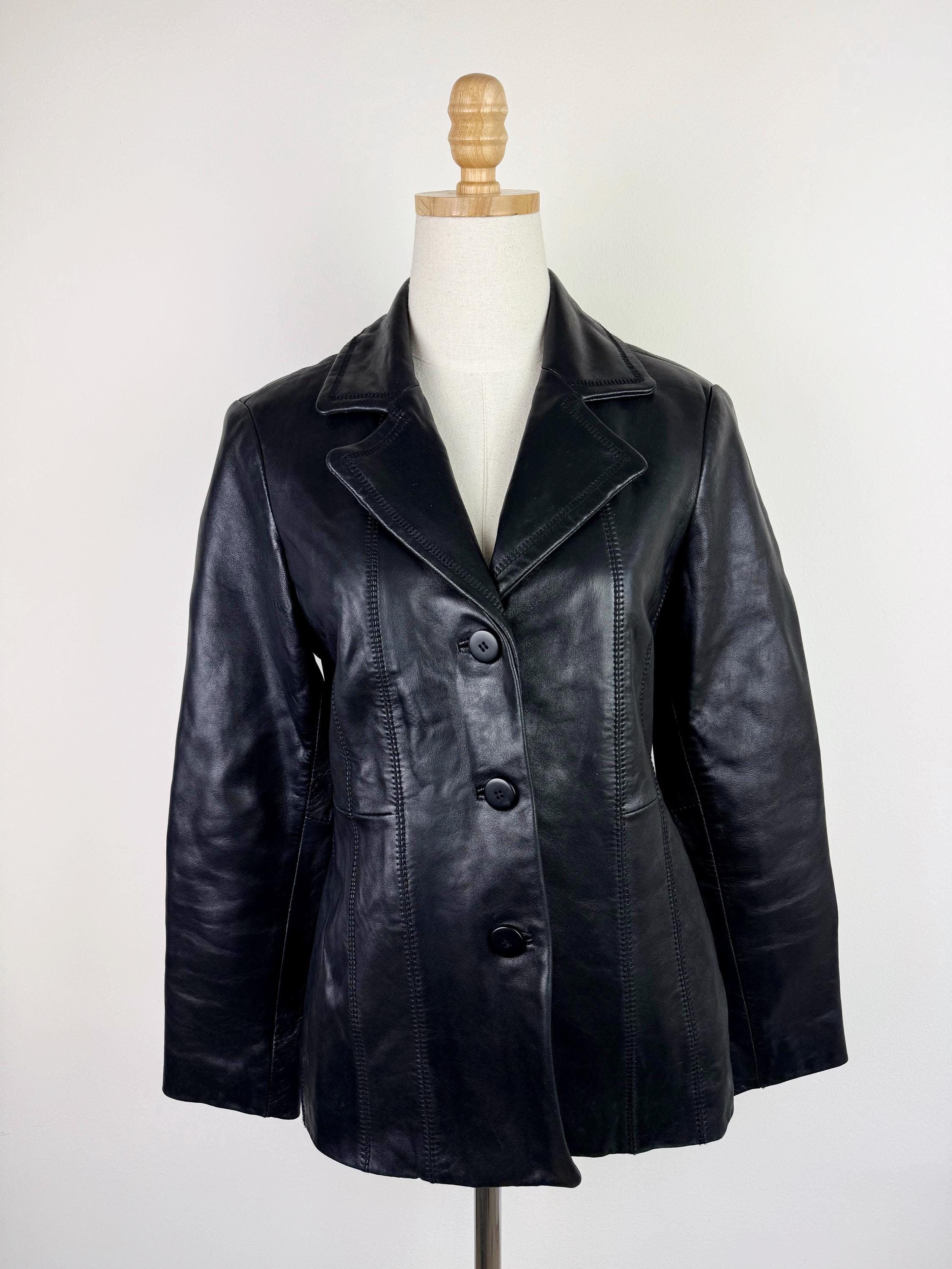 【希少・ガンメタル】JONES NEW YORK マオカラー 本革スーツ 3XL Jones New York Vintage Black Leather Jacket - Etsy