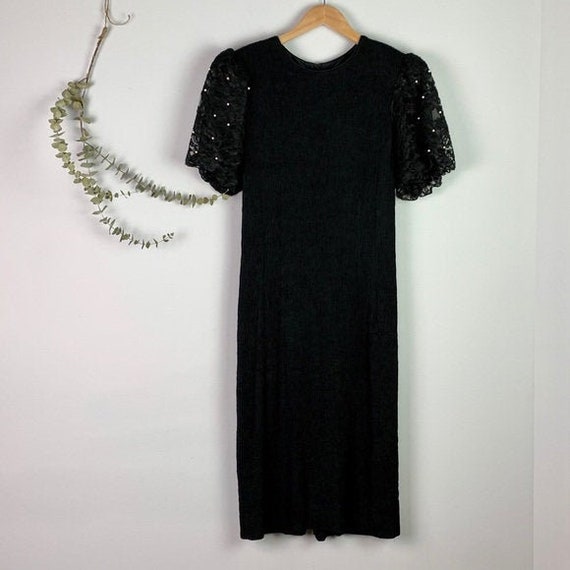 Leslie Fay Vintage 80’s Black Lace Puff-Sleeve Dre