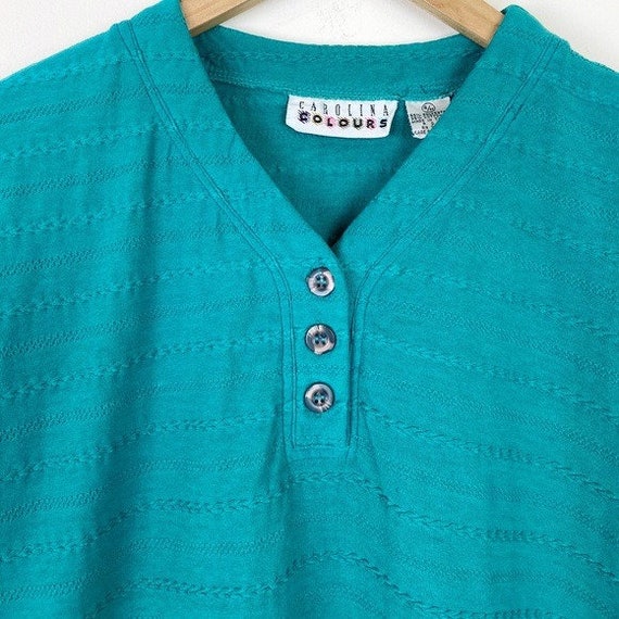 Carolina Colours Vintage Teal Textured Henley Tee - image 3